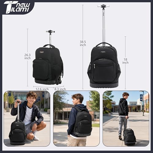 NEW TILAMI 18-Inch Rolling Backpack 6-Wheel for Kids School Travel - color: Black
