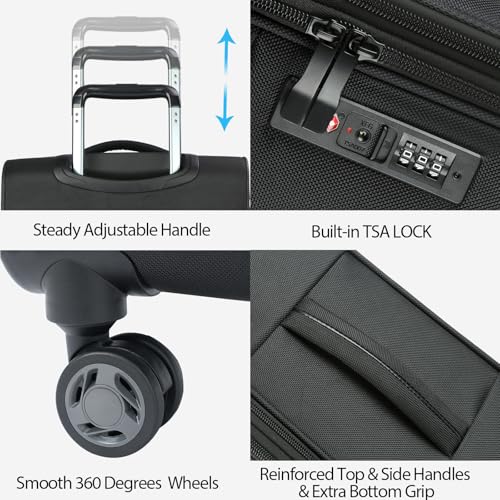 KROSER Softside Expandable checked Luggage with Front Business Pockets，24 Inch Suitcases with Spinner Wheels & Built-in TSA Lock, Durable Suitcase Rolling Luggage, Black - color: Black-24, size: 24 inch