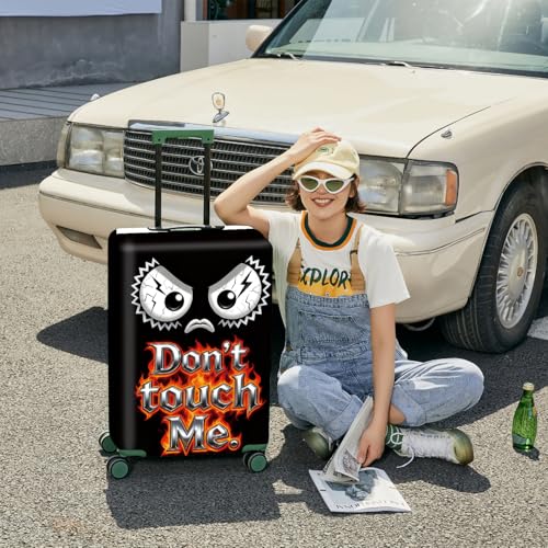 ANNA QUEEN Travel Luggage Cover Suitcase Protector Suitcase Cover Anti-Scratch,Stretchable Bag Cover Washable Durable Polyester - color: Don't touch me - Black and angry, size: M(fits 24-26Inch suitcase)