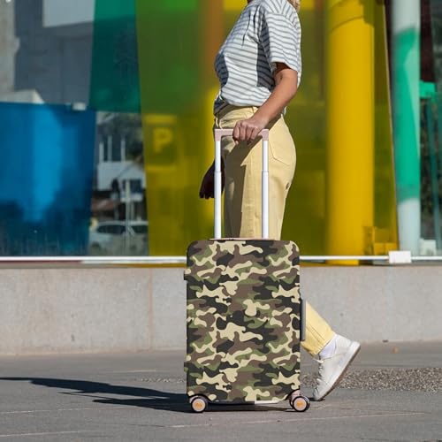 Adorila Travel Luggage Cover with Forest Camouflage Pattern - Elastic Suitcase Sleeve Protector with Double-Side Zippers, Fits (22-25 Inch), Size M