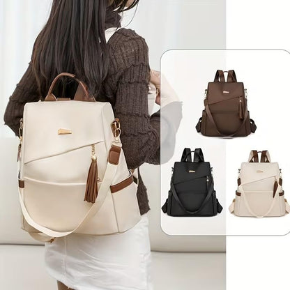 Anti Theft Backpack for Men and Women with Trendy Color Blocking, High End Travel Design, Commuting, Work and Casual Outings, Beige - color: Beige