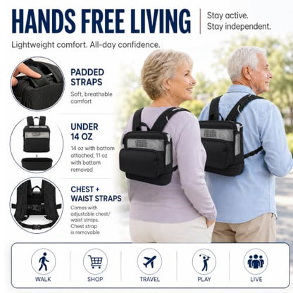 O2TOTES Backpack Fit for Rhythm P2 E6/E7 & React Health POC2000 Models Only | Bag only, charge without removing unit, battery and cord storage, clear top to view screen, padded chest and waist straps - style: Black