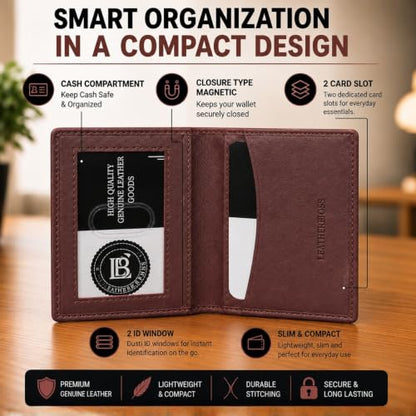 Leatherboss Slim Thin Leather Credit Card Id Mini Wallet Holder Bifold Driver's License Safe (Wine) - color: Wine