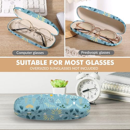 Glasses Case Hard Shell,Portable Protective Eyeglasses Case, Eyeglass Holder Box with Cleaning Cloth,for Women Men - color: Blue Flower