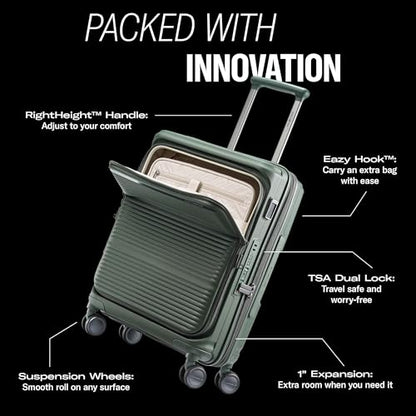 Samsonite Paralux Carry-On Luggage - Innovative Design - Quick Access Front Pocket - Dual Suspension Wheel Technology - TSA Lock - Expandable - Includes Removable Packing Cubes - Olive - color: Olive