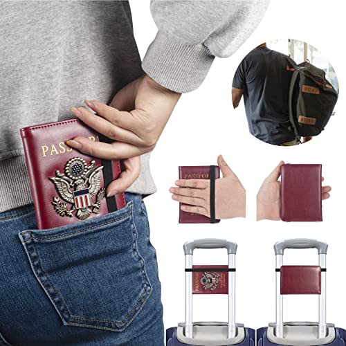Premium Passport Holder for Travel RFID Blocking Passport Cover Slim - color: Wine Red