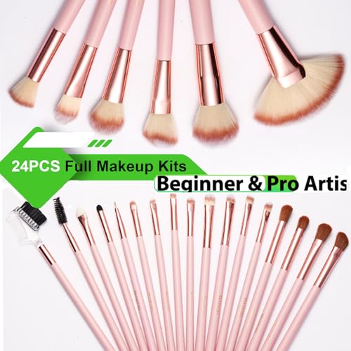 28Pcs Makeup Brushes With Sponges Girls Travel Makeup Case Pink - color: Pink