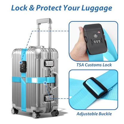 TSA Approved Luggage Straps with Combination Lock, Cross Blue - color: Cross Blue
