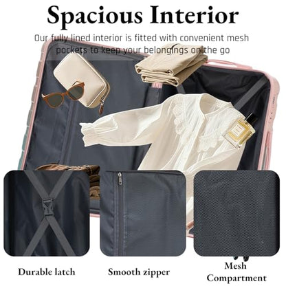 3-Piece Luggage Set 20/24/28’’ Hard-shell with 360° Spinner Wheels, Gradient Color Suitcase with Combination Lock, Lightweight PC Material, (Blue + Pink) - color: Pink-Light Blue Gradient, size: 3-Piece Set(20''&24''&28'')