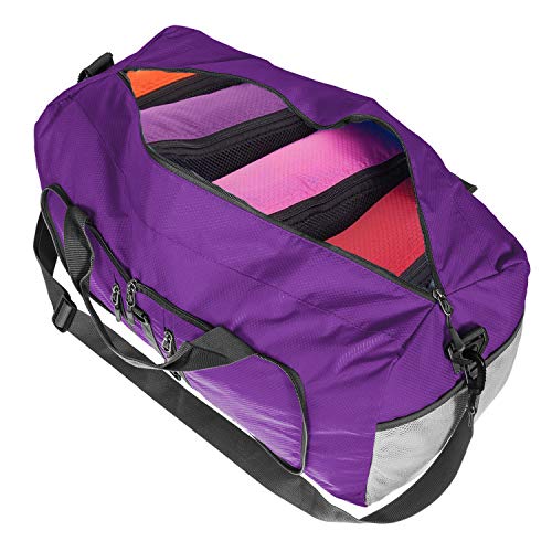 G4Free 40L/65L 접이식 더플 백, 방수 여행용 백팩, 야간 주말 스포츠 남성 여성용 경량 휴대용 가방 - color: 퍼플.
