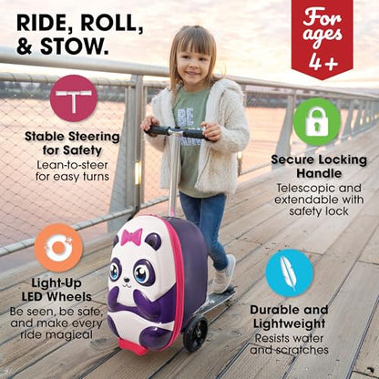 KIDDIETOTES Girls Ride-On Scooter Suitcase, Foldable TSA Carry-On Luggage - style: Panda