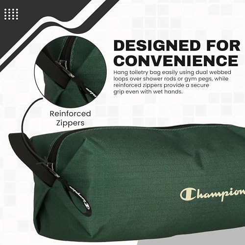 Champion Hanging Dopp Kit, Travel-Sized Polyester Bag, Water-Resistant Green - style: Green