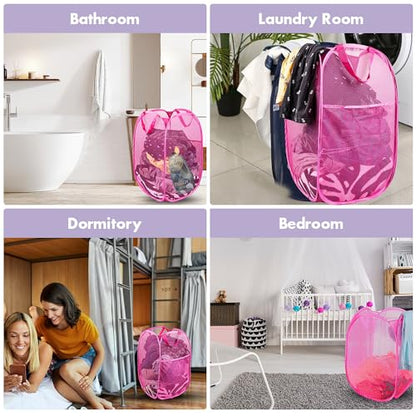 2 Pack Pop Up Laundry Hampers, 70 L Collapsible Foldable Mesh Basket, Pink - color: 2 PCS Pink