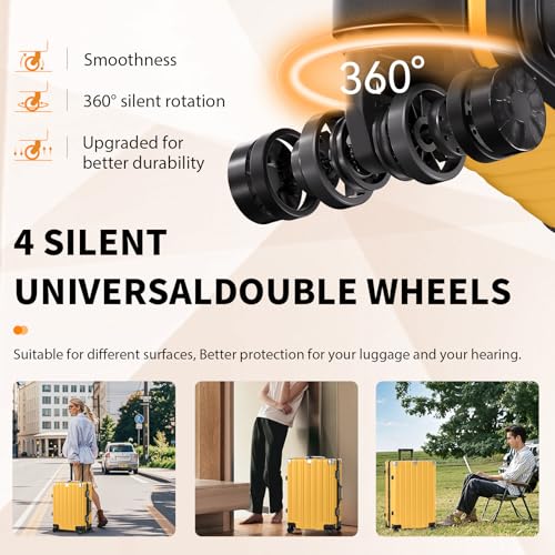Krute Zipperless Luggage Set 2 Pieces Aluminum Frame Hard Shell Suitcases - color: Yellow, size: 2 Pieces(20+28in)