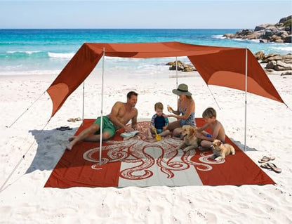 Beach Blanket Waterproof Sandproof with Stakes,Sand Pockets and Carry bag - color: Burntorange Octopus