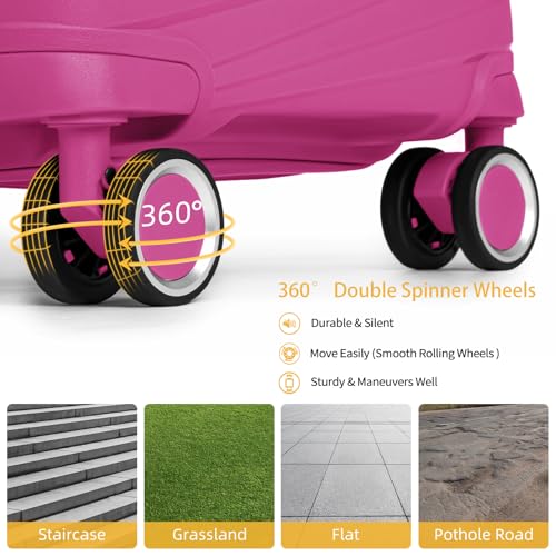 LARVENDER Carry On Luggage 22x14x9 Airline Approved, Suitcases with Wheels - color: Magenta, size: 3 Piece Set (20/DB/TB)