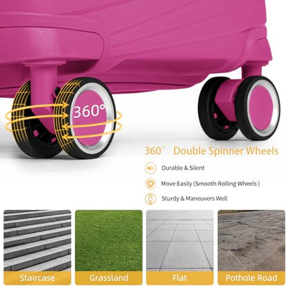 LARVENDER Carry On Luggage 22x14x9 Airline Approved, Suitcases with Wheels - color: Magenta, size: 3 Piece Set (20/DB/TB)