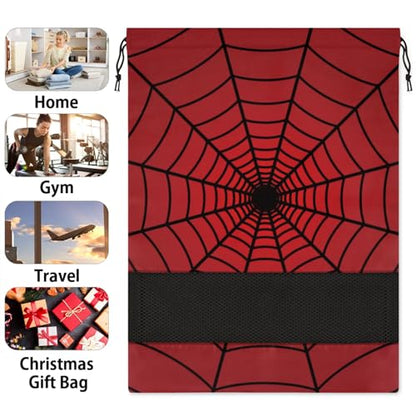 Red Web Travel Shoe Bag Waterproof Portable Shoe Bags for Storage with Drawstring Breathable Mesh Washing Organizer for Laundry Sneakers Boots Dance Shoes