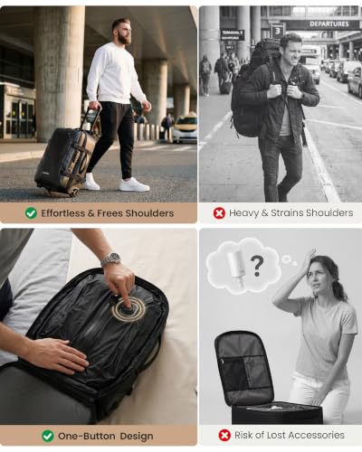 Rolling Travel Backpack with One-Button Vacuum System, 55L, Space Black - color: Space Black