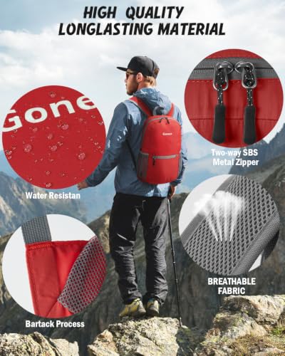 Gonex Packable Daypack Backpack 20L Lightweight Foldable Travel Bag - color: Red