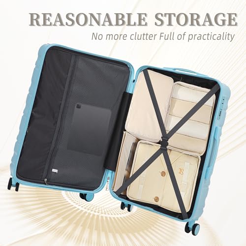 GDFStudio 20/24/28 Inch 3 Piece Luggage Set, ABS Hard Shell Spinner Suitcase with 360° Silent Wheels, Expandable Capacity,Combination Lock, Retractable Handle, Carry On & Checked Suitcases,Blue - color: Blue, size: 20/24/28In
