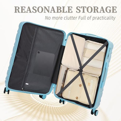 GDFStudio 20/24/28 Inch 3 Piece Luggage Set, ABS Hard Shell Spinner Suitcase with 360° Silent Wheels, Expandable Capacity,Combination Lock, Retractable Handle, Carry On & Checked Suitcases,Blue - color: Blue, size: 20/24/28In