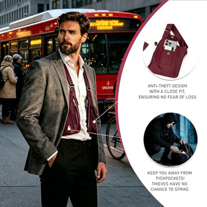 FANNING511 Double Shoulder Armpit Bag for Men Underarm Bag Multi Pocket Underarm Shoulder Bag - color: Burgundy