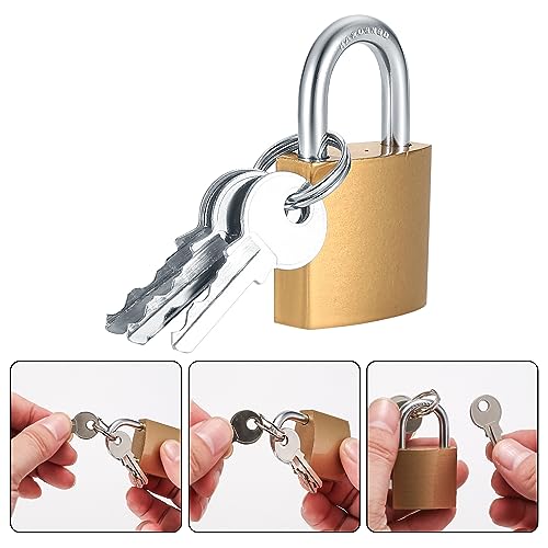 8 Pcs Small Solid Brass Padlocks with Same Keys Keyed Lock - color: Gold, size: 32MM-8PCS