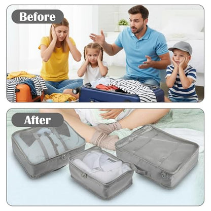 12 Pcs Packing Cubes for Suitcase, 3-Sizes Luggage Packing Organizers for Travel Accessories Hiking Camping Backpacking Clothes(Grey, L, M, S Size)