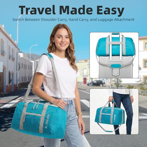 Foldable Travel Duffel Bag 65L, Large Capacity Bag for Trips - color: Light Blue, size: 65L