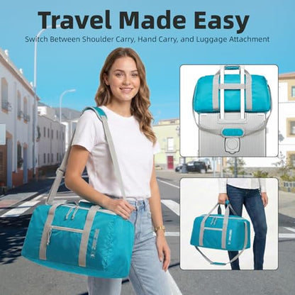 Foldable Travel Duffel Bag 65L, Large Capacity Bag for Trips - color: Light Blue, size: 65L