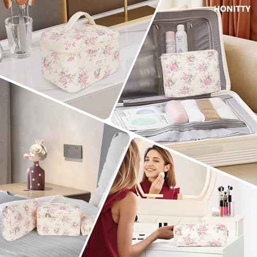 honitty Makeup Bag,Quilted Cosmetic Bags for Women - color: Pink
