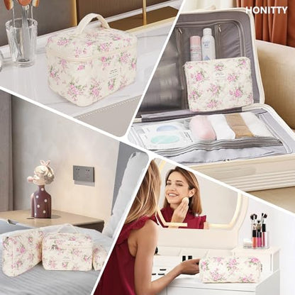 honitty Makeup Bag,Quilted Cosmetic Bags for Women - color: Pink