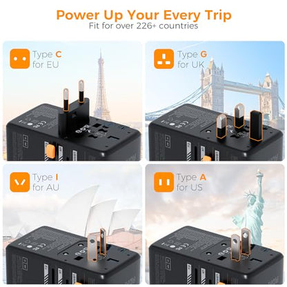 TESSAN Universal Travel Adapter, 140W GaN, Black - color: Black&Orange-140W