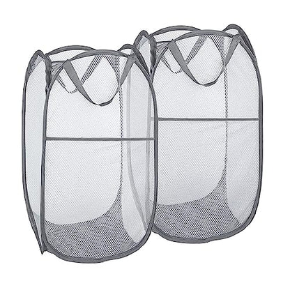 2 Pack Pop Up Laundry Hampers, Collapsible Mesh Laundry Basket, Foldable Clothes Hampers for Bathroom, College Dorm, Travel (Grey) - color: Grey