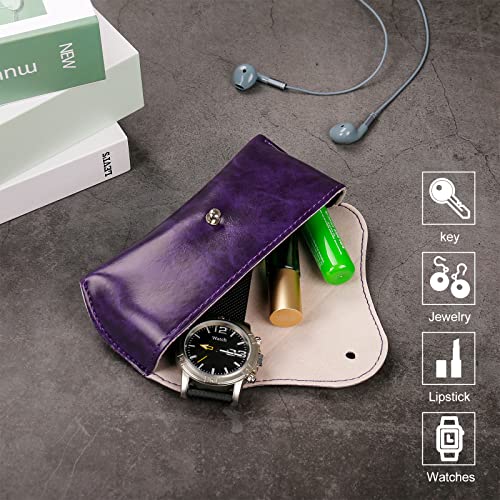 LogHog Portable Leather Glasses Case,Flexible Sunglasses Pouch Slim Case for Women Men Horizontal Eyeglass Case - color: Purple