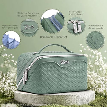 BOYATU Travel Makeup Bag Cosmetic Bags for Women: 3 Pcs Set Make up Bag - color: L10 Grass Green