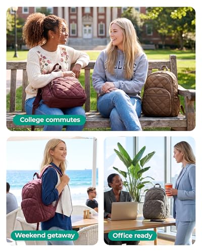 BAGSMART College Laptop Backpack,Cute Travel Backpack for Women,Quilted Computer Bookbag - color: 19-cherry Red