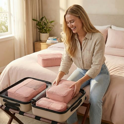 4 Piece Compression Packing Cubes for 3–7 Day Travel, Dusty Pink - color: Dusty Pink