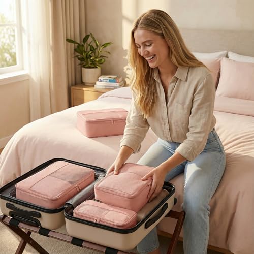 4 Piece Compression Packing Cubes for 3–7 Day Travel, Dusty Pink - color: Dusty Pink