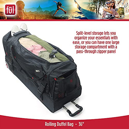 ful 롤링 더플 여행용 수하물 가방, 바퀴 포함, 블랙, 91.4cm(36인치)
