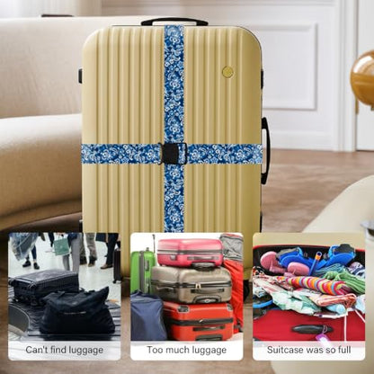 Luggage Straps for Suitcases, Travel Adjustable Belt with Quick Release Buckle, Heavy Duty Nylon Bag Packing Strap, Unique Bright Identifiers Business Travel Accessories (2 Pack) - Blue Pattern - color: Blue Pattern