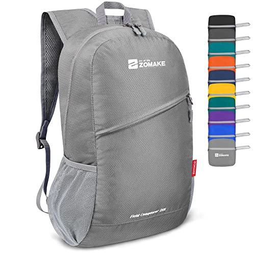 ZOMAKE Lightweight Packable Backpack 20L, Foldable Small Daypack for Hiking - color: Silver Grey