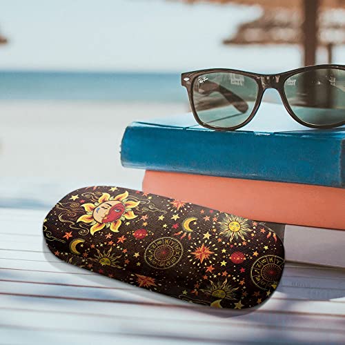 WIRESTER Hard Shell Eyeglasses Case, Clamshell Sunglasses Holder Protective Cover with Microfiber Cloth - color: Celestial Sun Moon and Stars