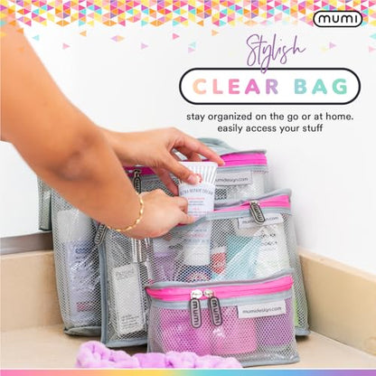 MUMI Travel Toiletry Bag Set of 3 - Clear TSA Approved, Blue - color: Blue