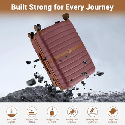 Kono Expandable 28 Inch Luggage with Spinner Wheels, Large Checked Luggage with Lock, Lightweight & Anti-Scratch PC+ABS Hardshell Travel Suitcase, Burgundy/Brown - color: Burgundy/Brown, size: Checked-large 28-inch