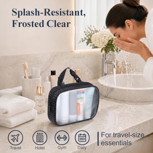 PACKISM TPU Clear Makeup Bag - Black Grid Trim TSA Approved Toiletry Bag - color: Black Quilted, size: 2 Pack