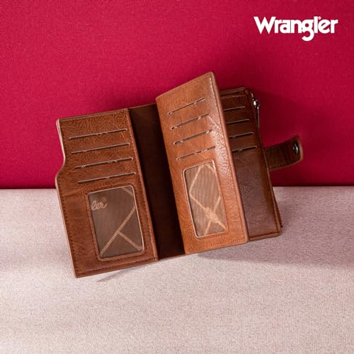 Wrangler Wallet for Women Bifold Card Holder with Zipper and ID Window - color: A-Brown