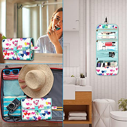 FINTIE Portable Toiletry Cosmetic Travel Bag Hanging Makeup Organizer - color: Raining Hearts