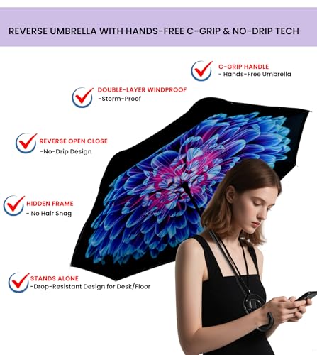SIEPASA 49/56 Inch Inverted Reverse Upside Down Umbrella, Extra Large Double Canopy Vented Windproof Waterproof Stick Golf Umbrellas with C-shape Handle. - color: Orchid, size: 49 Inch